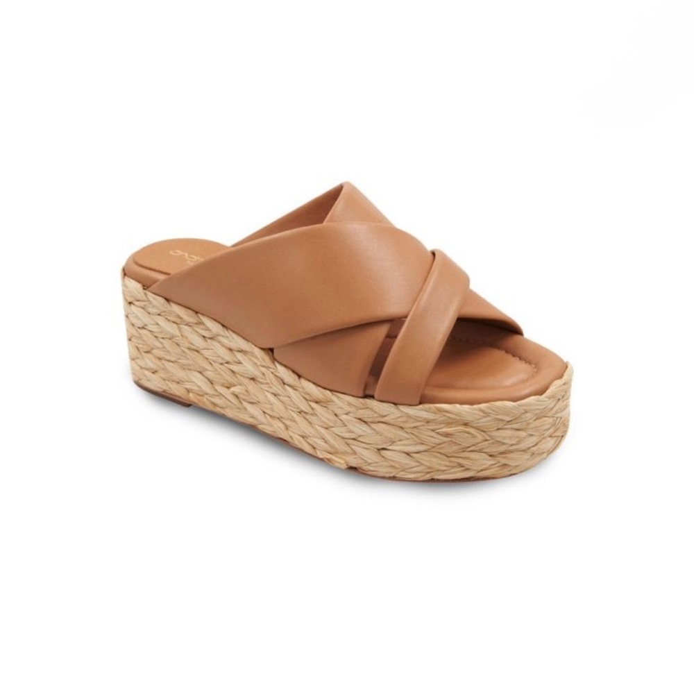 Andre Assous Calesa Leather Espadrille Platform Sandals Women’s Tan Size 8.5
